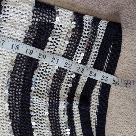 Chico's Striped Nautical Glam Chic Crochet Fisherman Open Knit Sequin Sweater S - Picture 5 of 9